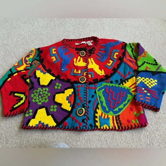 Price FIRM Michael Simon L XL OS Llama Embroidered Sweater Cardigan mothers day - Picture 6 of 6